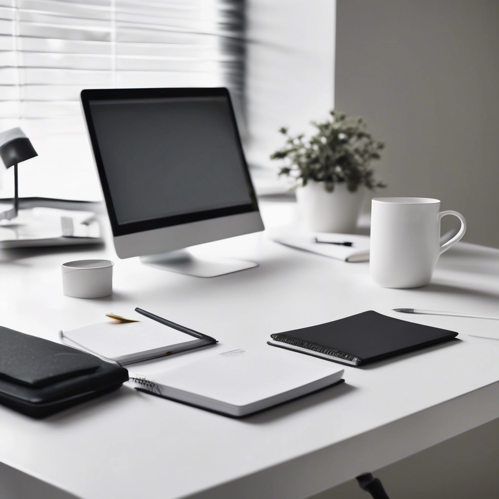A black and white image of an organised desk that is calm organised and prepared using File of Life